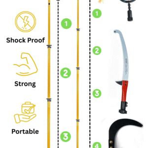 FESTEL Shock Proof Multipurpose Extendable Telescopic Pole with (3 Attachments) Coconut Plucker, Fruit Picker, Tree Pruner)