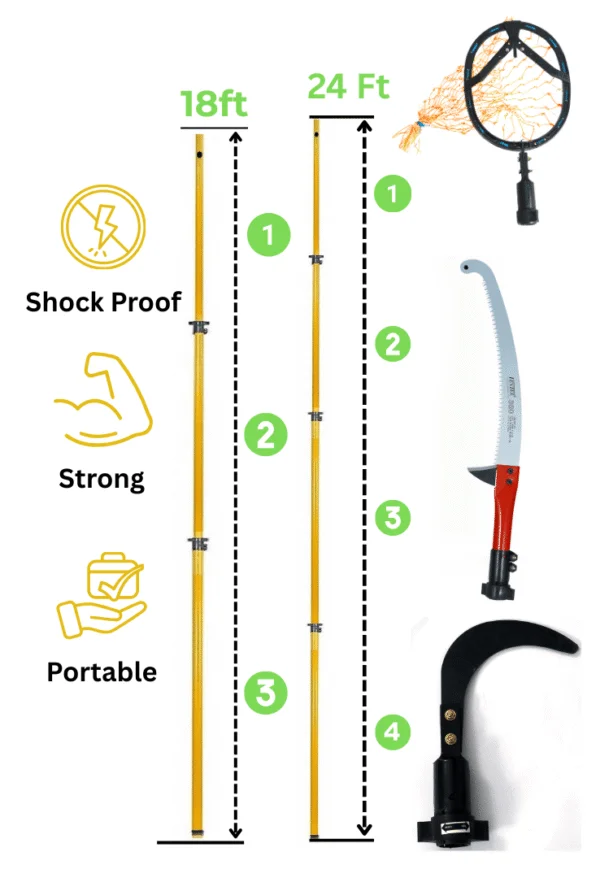FESTEL Shock Proof Multipurpose Extendable Telescopic Pole with (3 Attachments) Coconut Plucker, Fruit Picker, Tree Pruner)