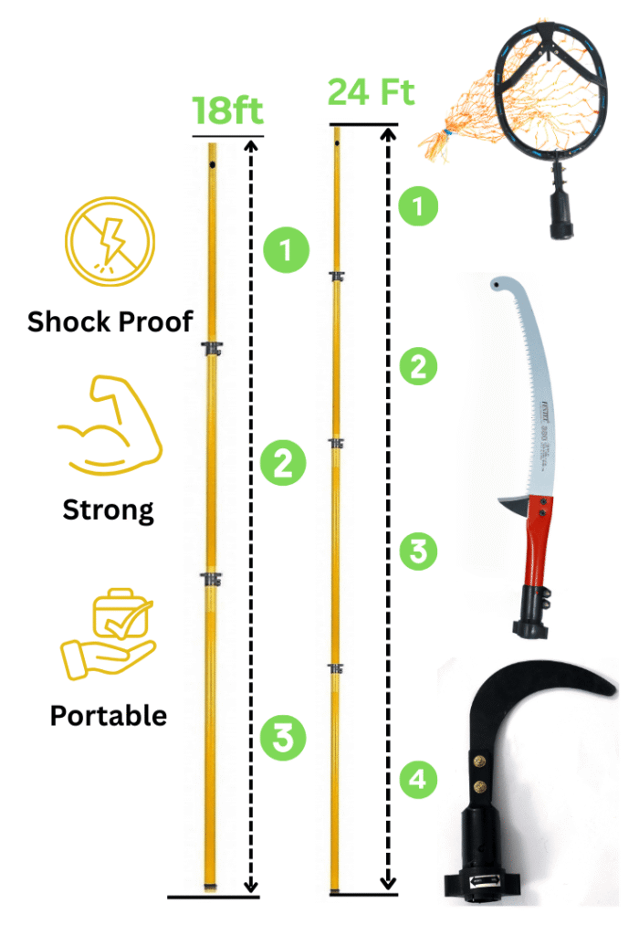 FESTEL Shock Proof Multipurpose Extendable Telescopic Pole with (3 Attachments) Coconut Plucker, Fruit Picker, Tree Pruner)