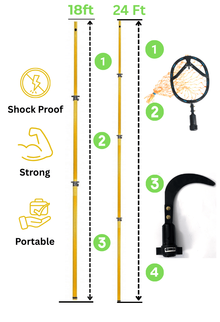 FESTEL Skytuch Shock Proof Multipurpose Extendable Telescopic Pole with (2 Attachments) Coconut Plucker, Mango Fruit Picker
